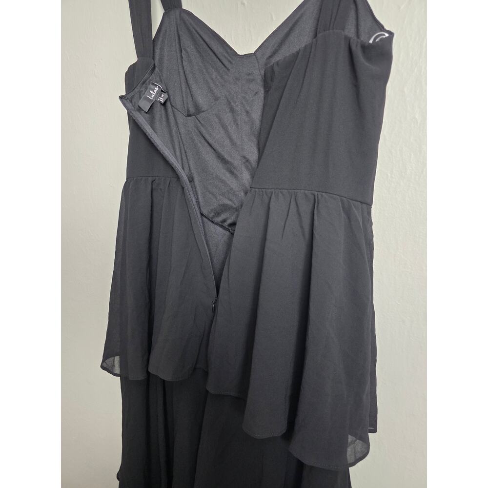 Lulus Carlynda Black Tiered Bustier Chiffon Basque Waist A Line Maxi Dress M - Picture 13 of 14